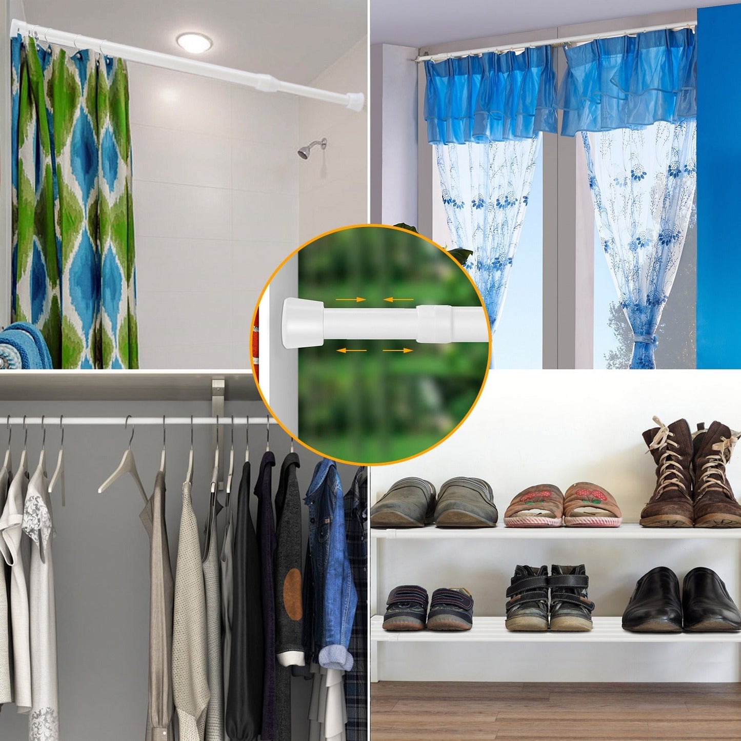 Adjustable Tension Curtain Rod - Heavy-Duty Steel for Versatile Use
