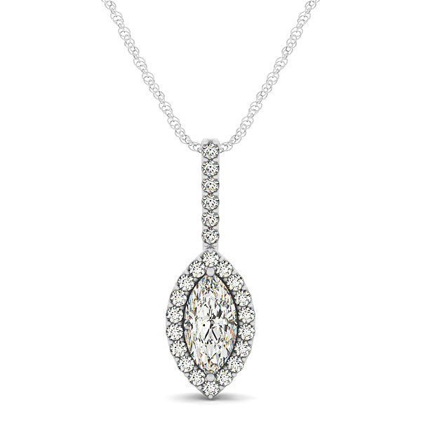 Colgante Halo de Diamante en Forma de Marquesa en Oro Blanco de 14k