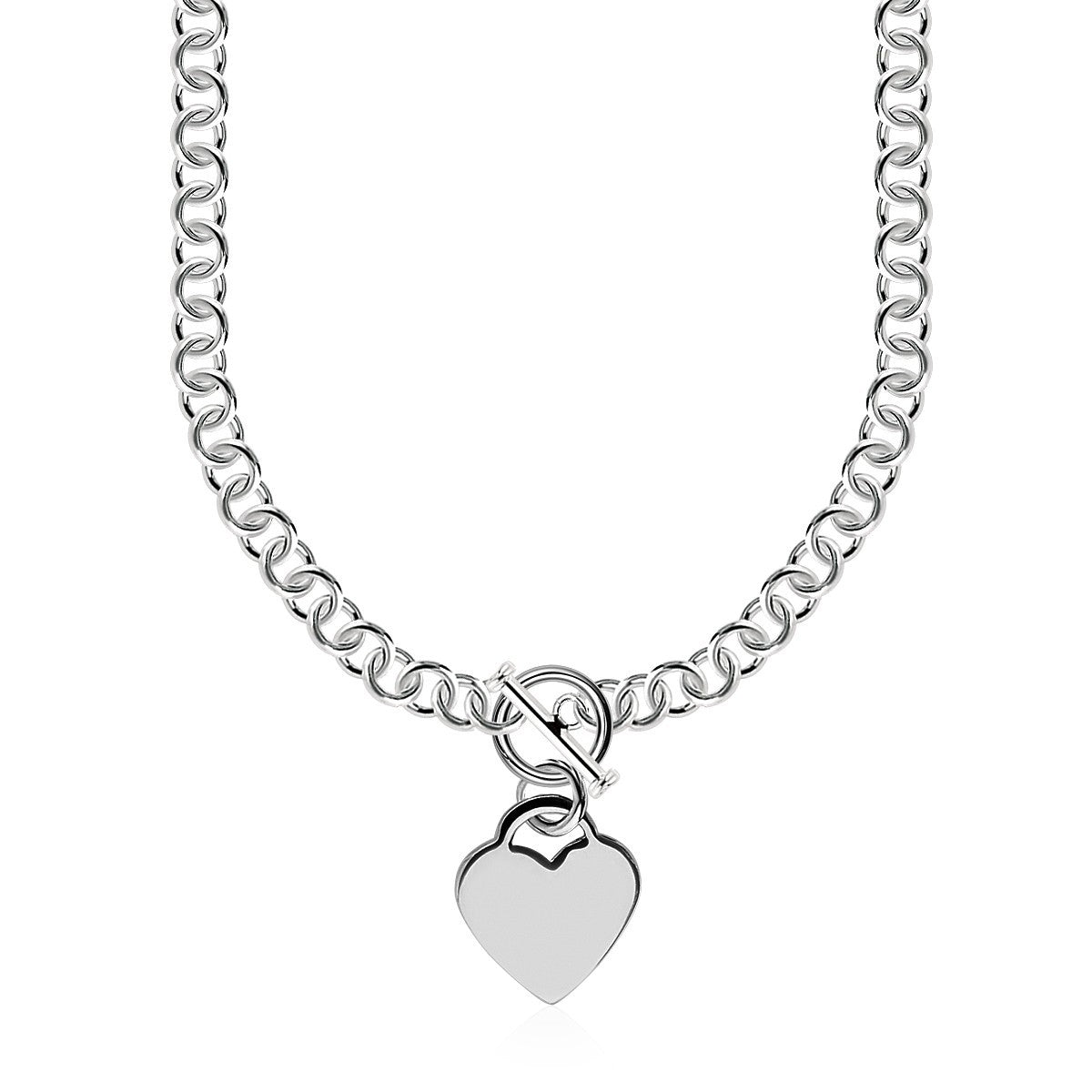 Collier en chaîne Rolo en argent sterling avec charme de fermoir en cœur