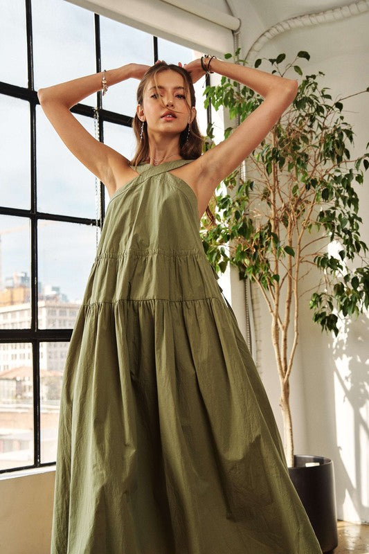 Robe midi chic à bretelles larges croisées pour femmes
