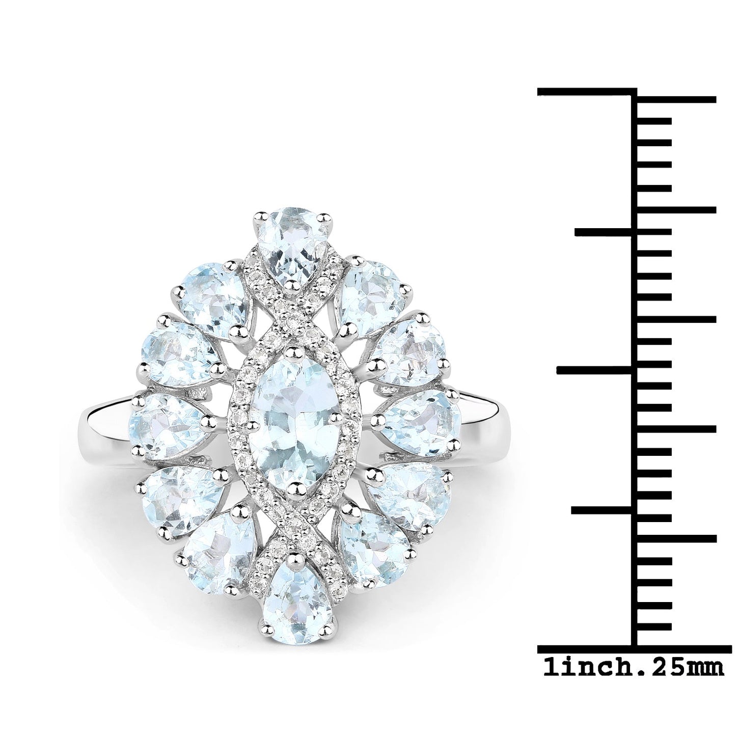 1.89 Carat Aquamarine & White Topaz Sterling Silver Engagement Ring