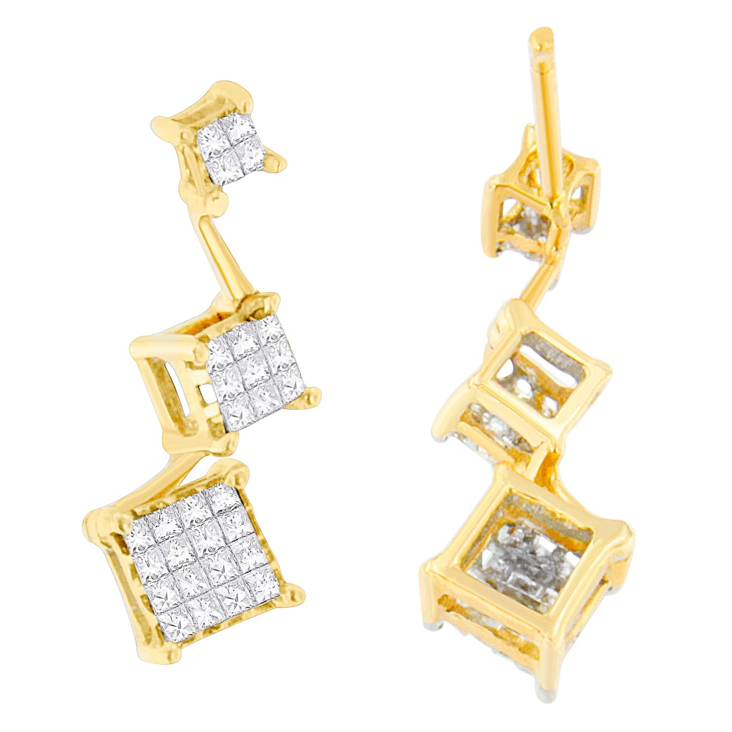 Boucles d'oreilles en diamant taille princesse en or jaune 14K