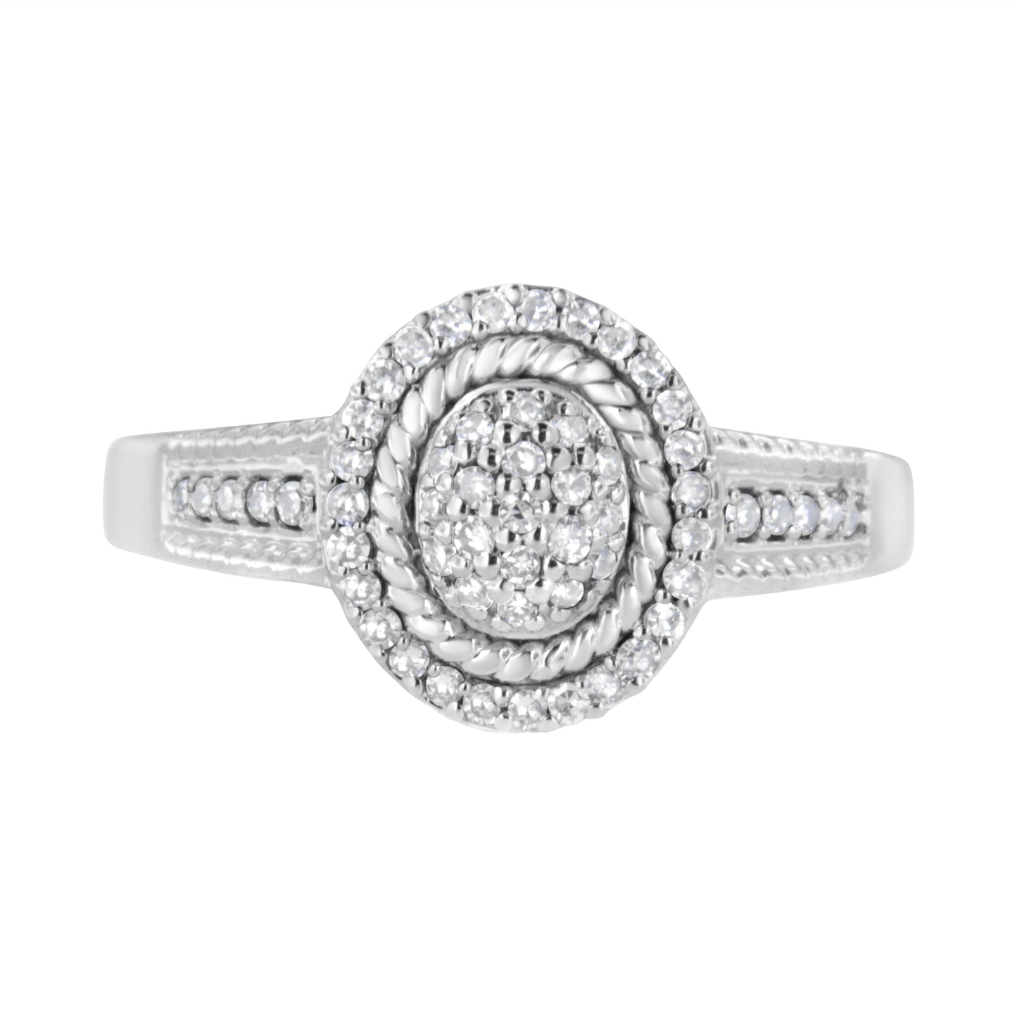 .925 Sterling Silver Pave Set Round-Cut Diamond Halo Cocktail Ring - Size 7