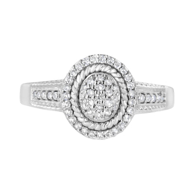.925 Sterling Silver Pave Set Round-Cut Diamond Halo Cocktail Ring - Size 7