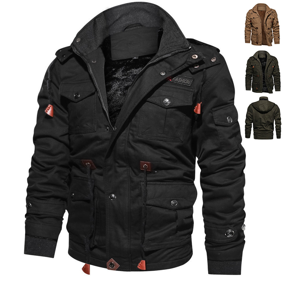 Parka d'hiver zippé pour homme avec capuche détachable