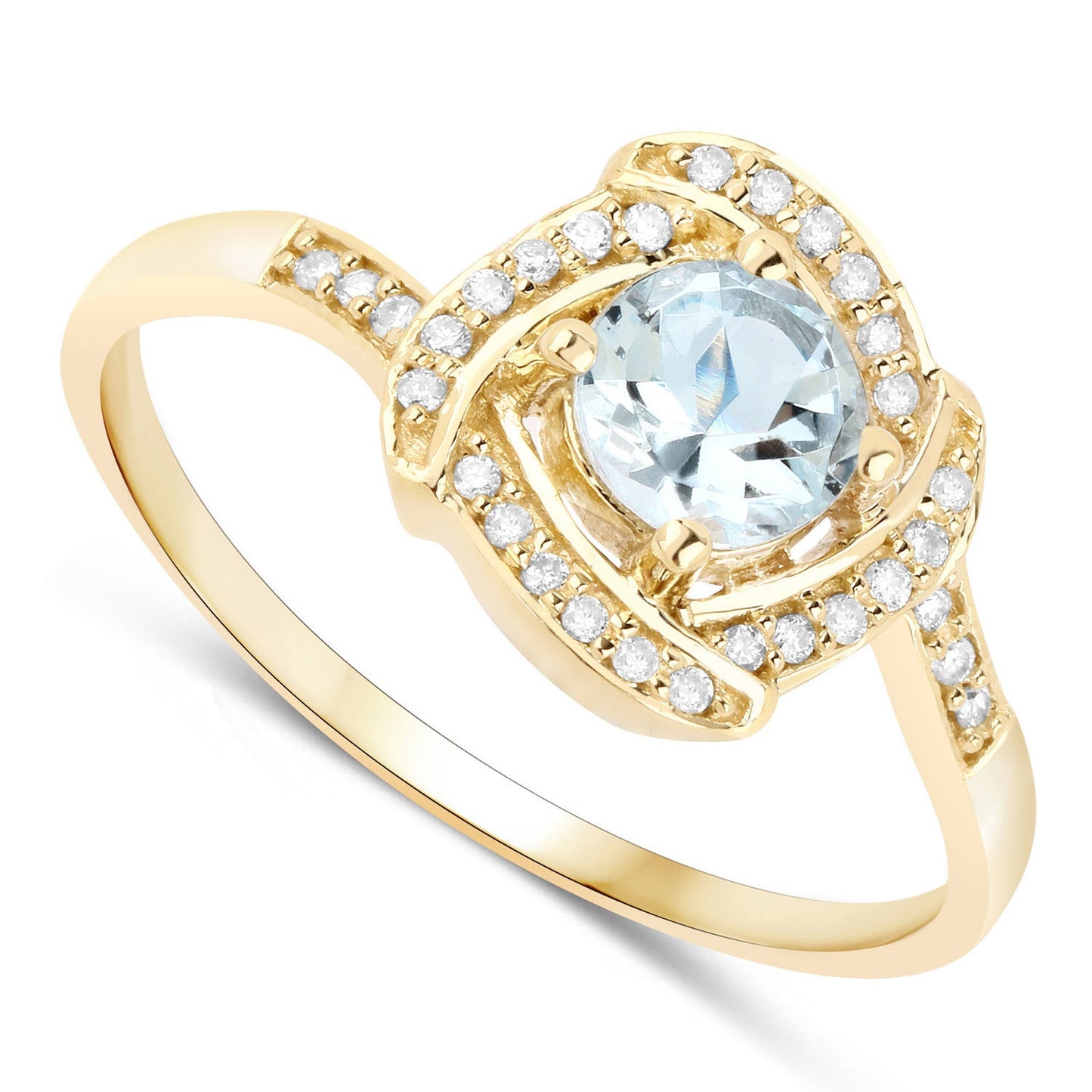 0.46 Carat Aquamarine and Diamond 14K Yellow Gold Engagement Ring
