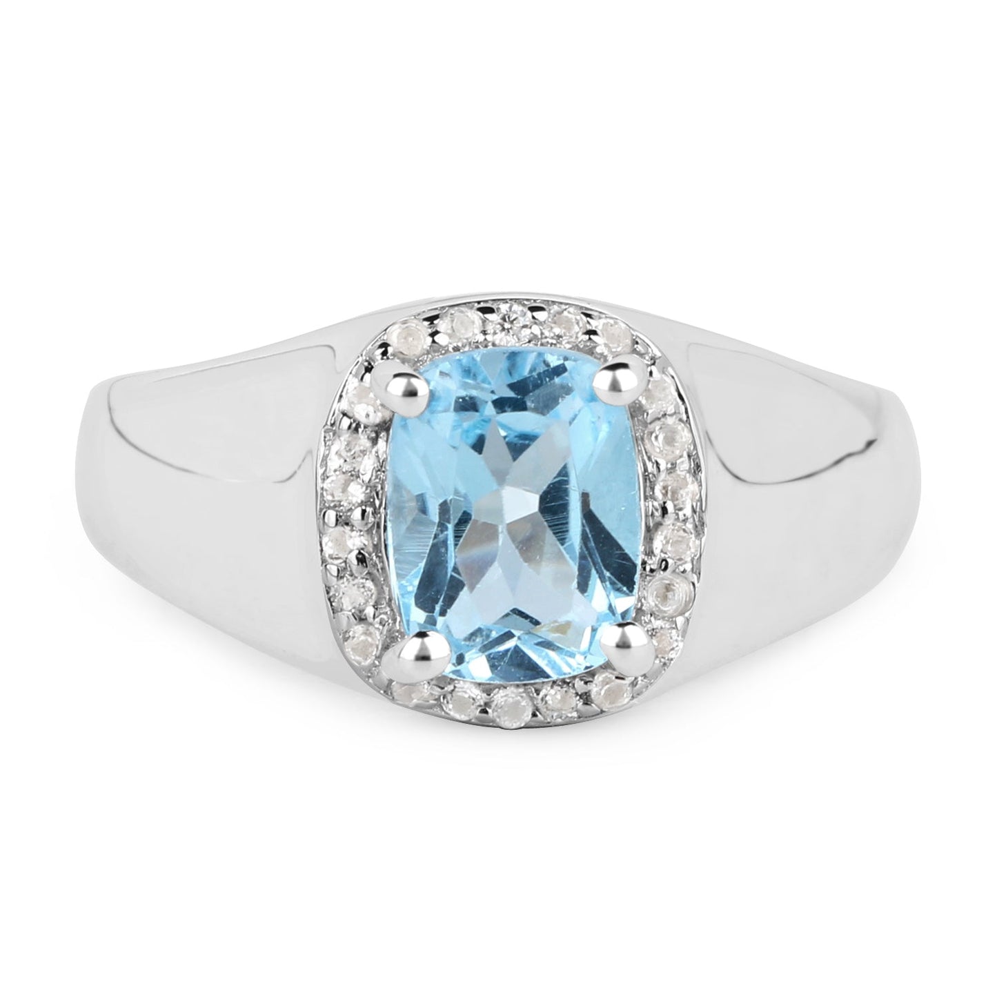 Bague en argent sterling avec topaze bleue et topaze blanche de 1,62 carat