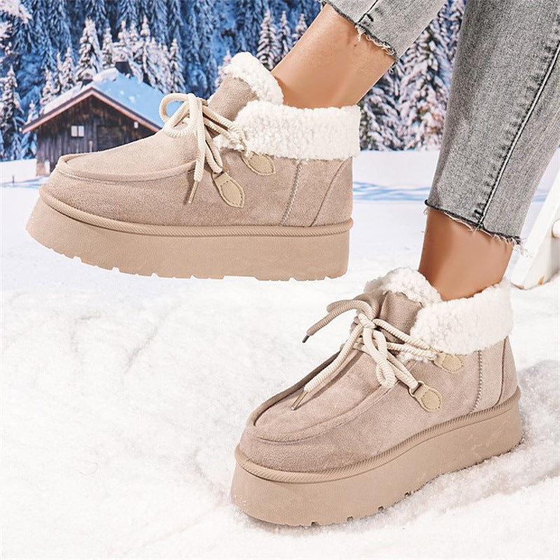 Fleece-Lined Women's Snow Boots with Thick Bottom