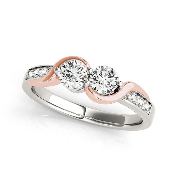 14k White and Rose Gold Two Diamond Curved Band Ring