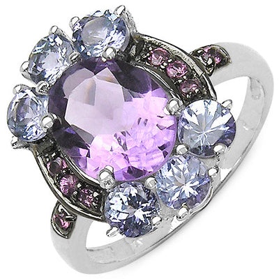 4.04 Carat Genuine Amethyst & Tanzanite Sterling Silver Ring