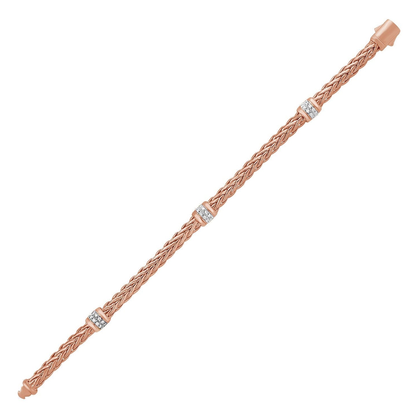Bracelet en corde tissée poli avec accents en diamant en or rose 14 carats