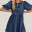 Elegant Ruched Puff Sleeve Mini Dress with Bow Detail