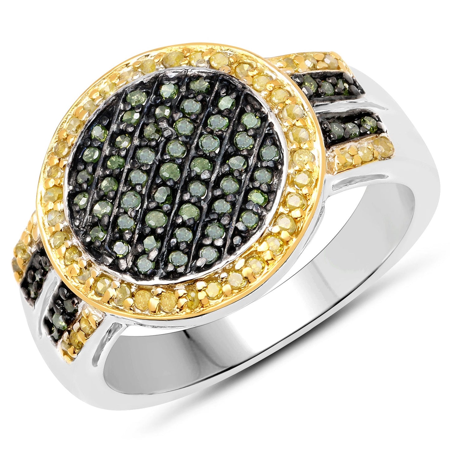 Bague en argent sterling avec diamants verts et jaunes de 0,44 carat