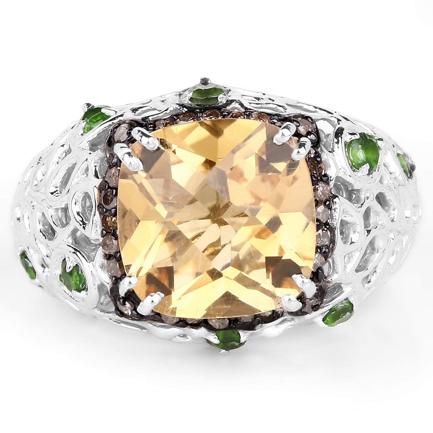 Elegant Citrine & Diamond Cocktail Ring in Sterling Silver