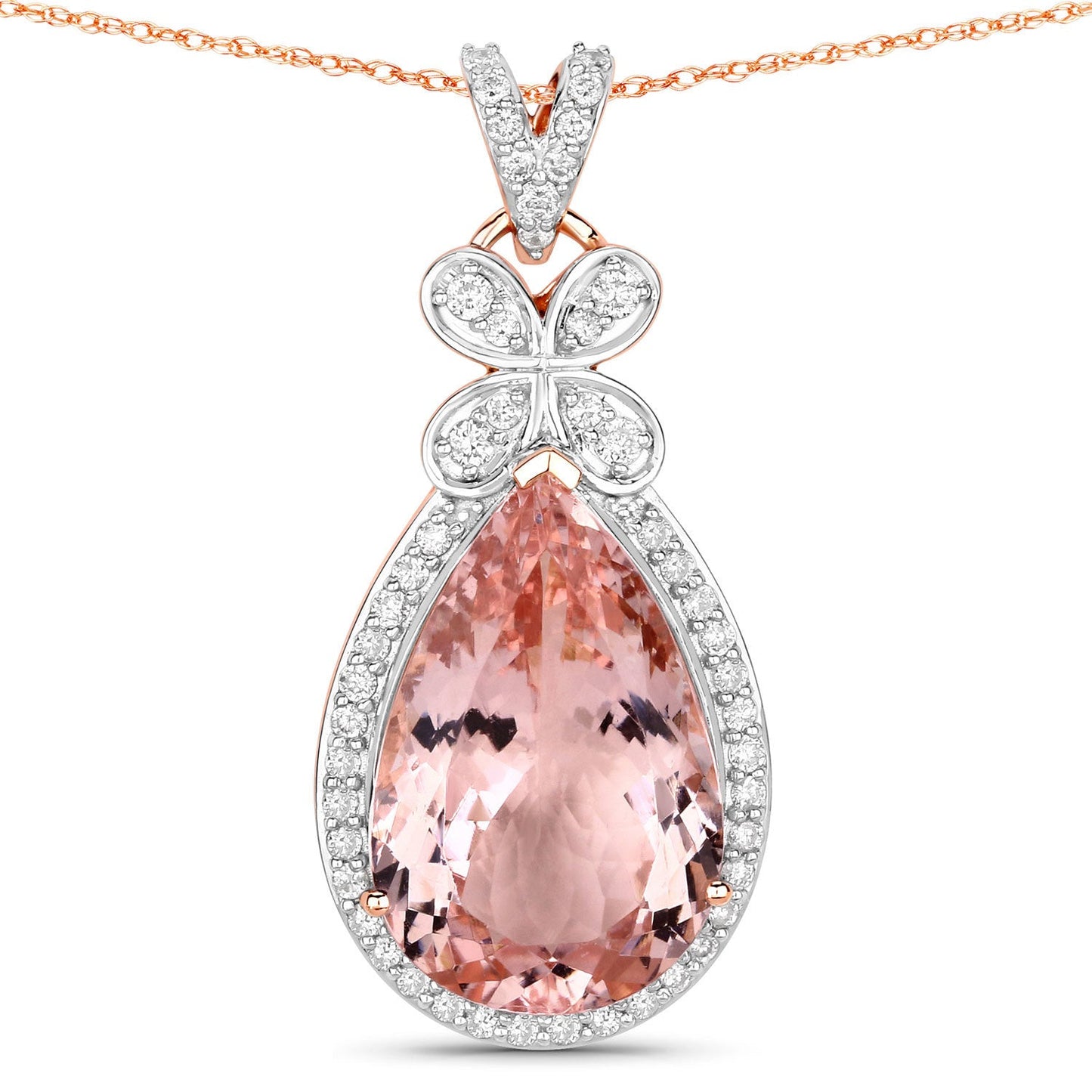 Colgante de Morganita y Diamante Blanco de 8.14 Quilates en Oro Rosa de 14K