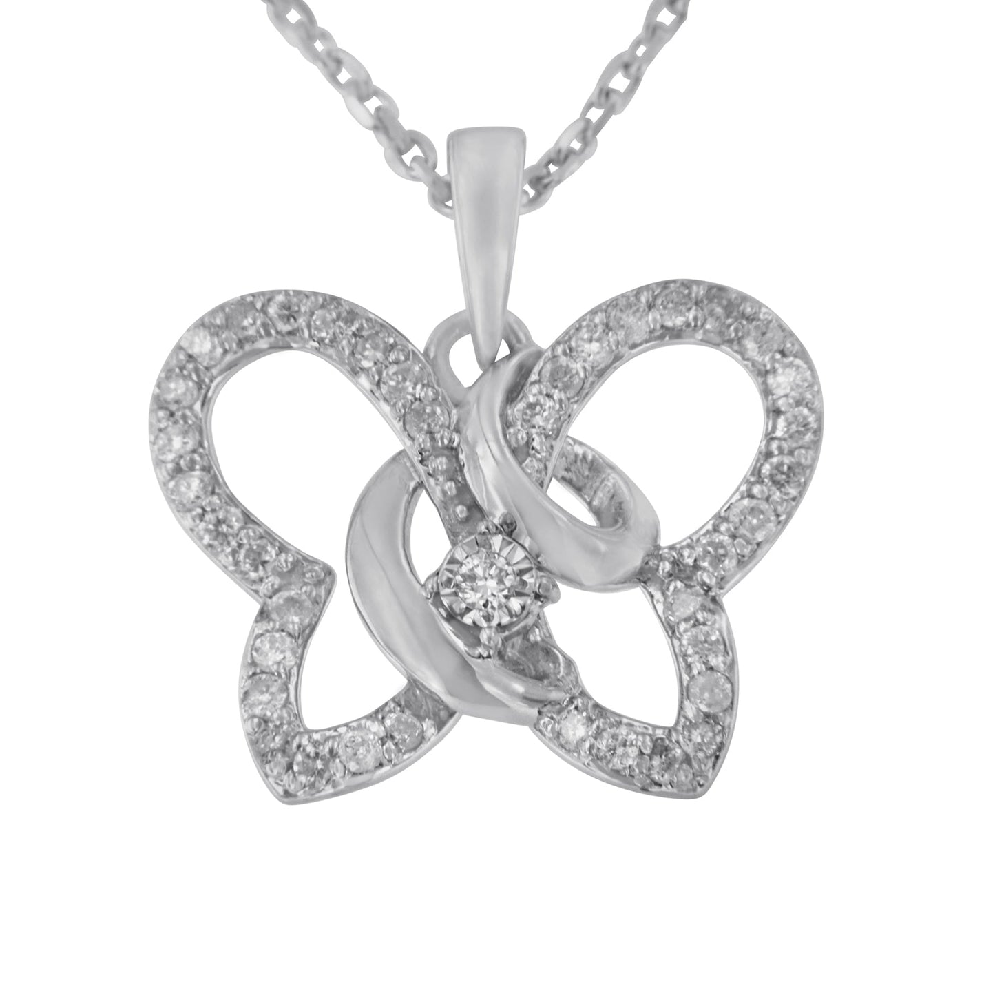 Collier Pendentif Papillon en Argent Sterling .925 avec Diamants