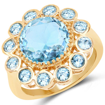 14K Yellow Gold Plated Blue Topaz Cocktail Ring