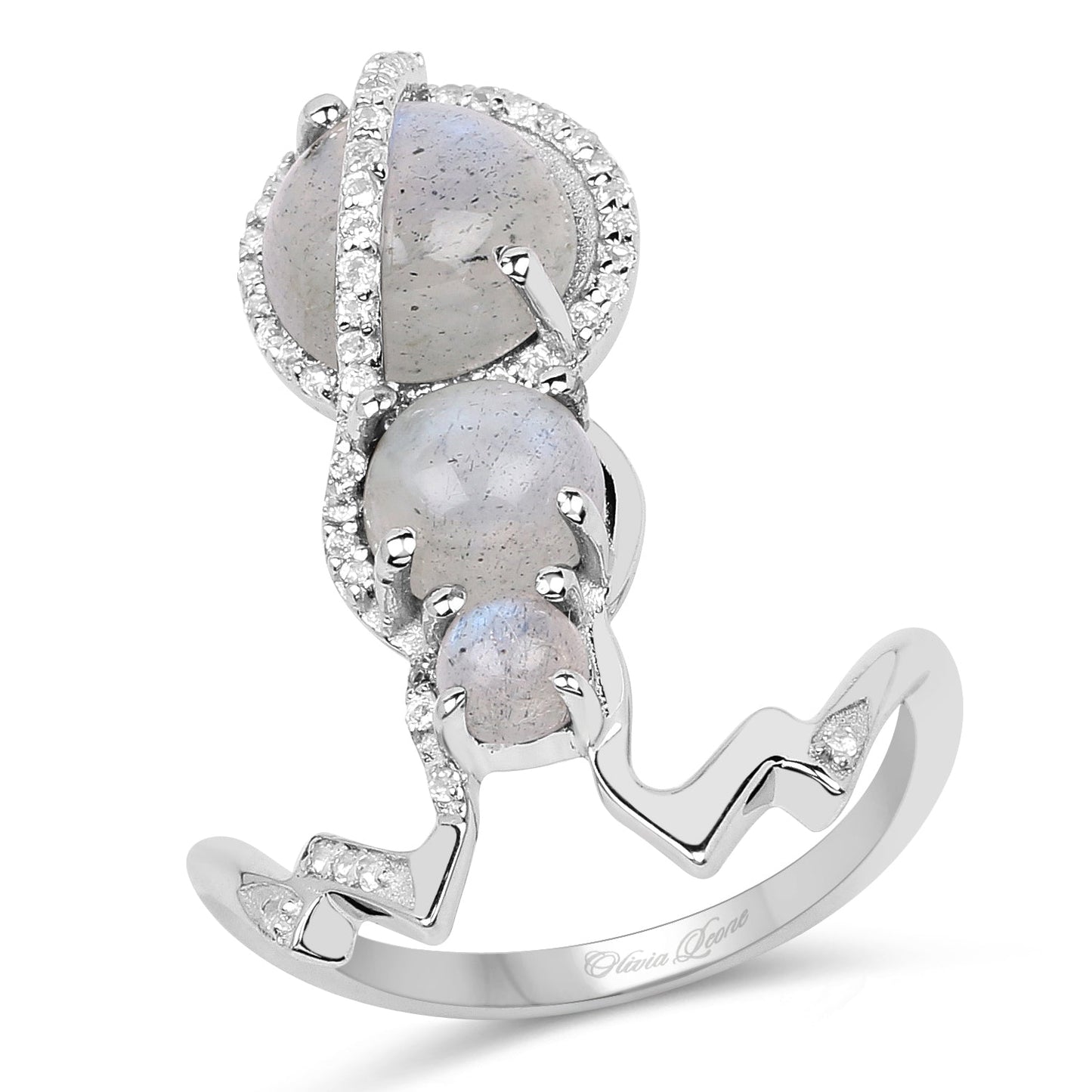 2.79 Carat Genuine Labradorite and White Topaz Sterling Silver Ring