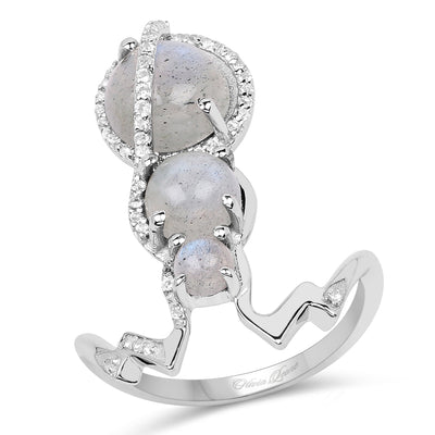 Bague en argent sterling avec labradorite véritable de 2,79 carats et topaze blanche