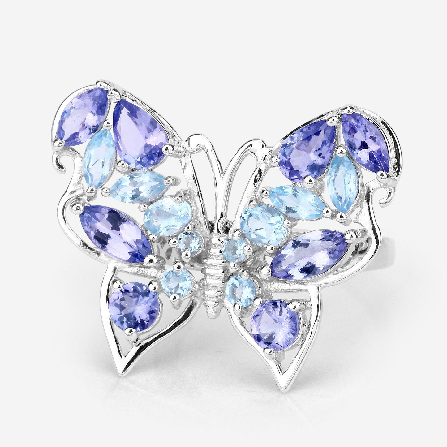 Bague en Tanzanite et Topaze Bleue Suisse de 3,60 Carats