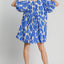 Blue Two Tone Abstract Print Puff Sleeve Dress