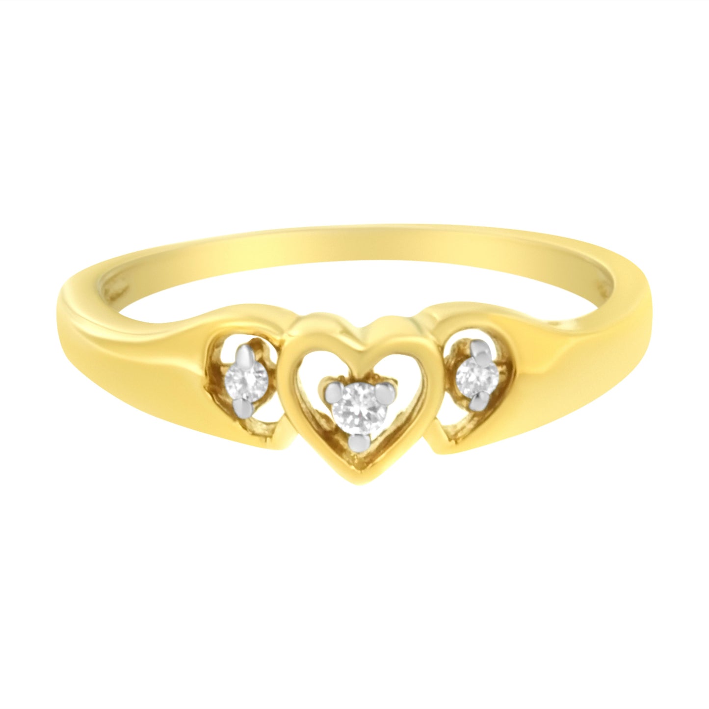Bague en diamant triple cœur en or jaune 10KT - Taille 7