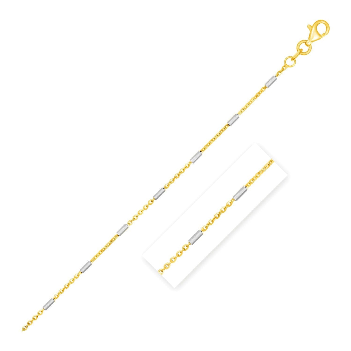 Cadena de Colgante de Enlaces de Barra de Oro de Dos Tonos de 14k (1.4mm)