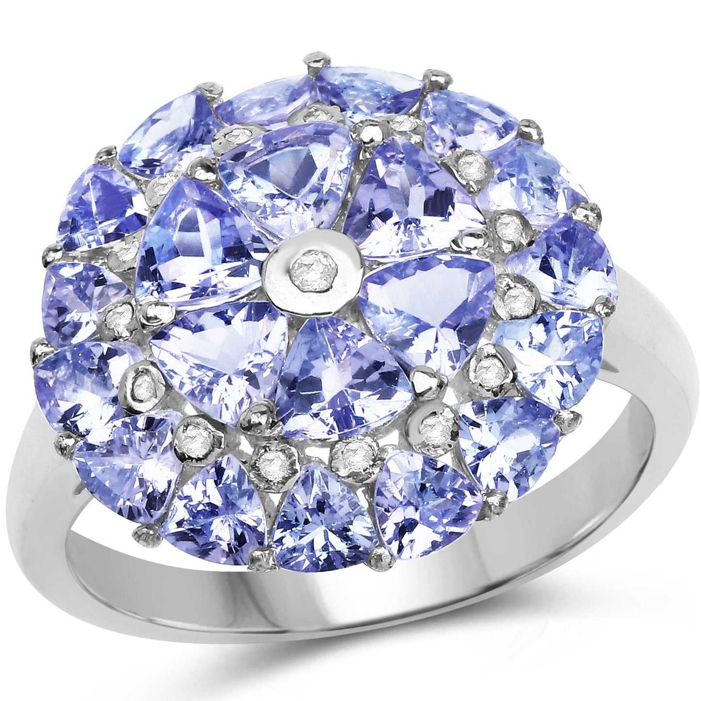 Anillo de Plata Esterlina con Tanzanita y Diamantes Blancos de 2.96 Quilates