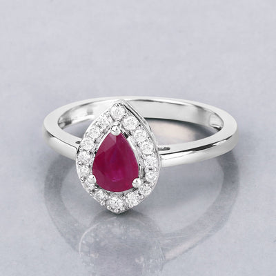 Bague de fiançailles en or blanc 14K avec rubis et diamants de 0,92 carat