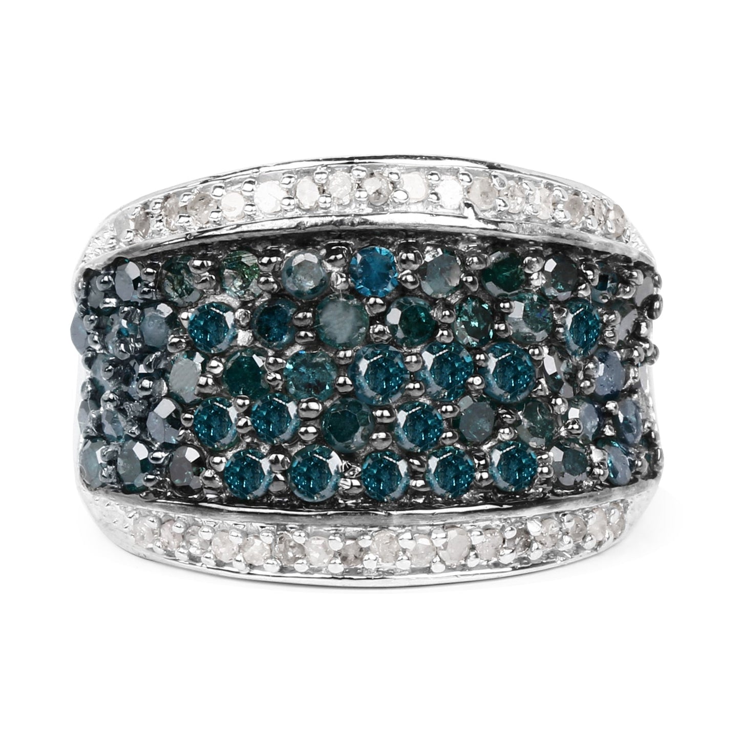1.38 Carat Blue and White Diamond Sterling Silver Engagement Ring