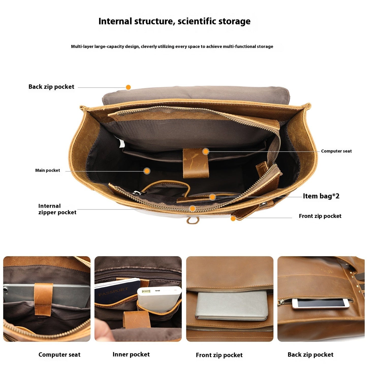 Sac à dos de voyage en cuir premium pour ordinateur portable