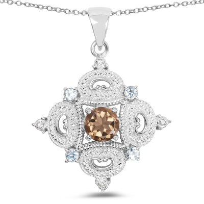 3.00 Carat Smoky Quartz & Topaz .925 Sterling Silver Pendant