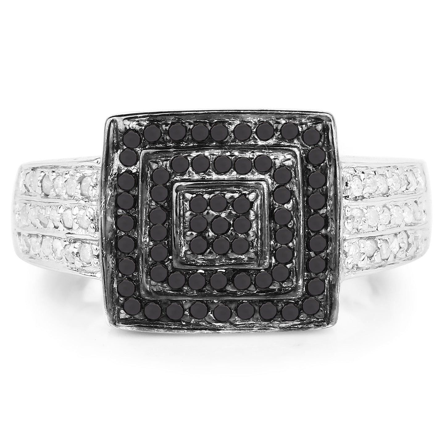 Bague en argent sterling avec diamants noirs et blancs de 0,55 carat