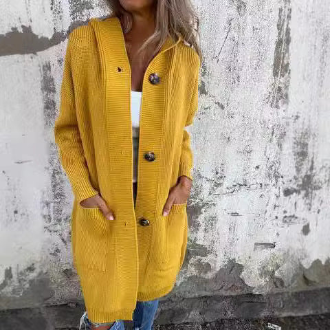 Mid-Length Light Gray Sweater Cardigan for Women