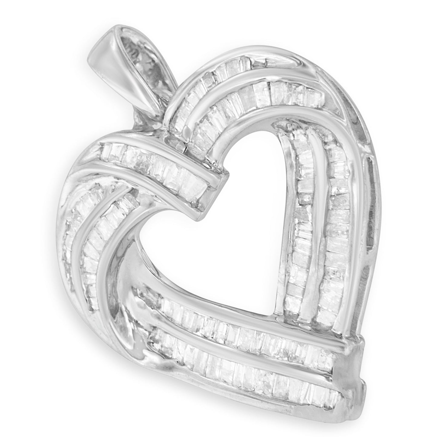 Collier Pendentif Cœur en Diamants Baguette en Argent Sterling