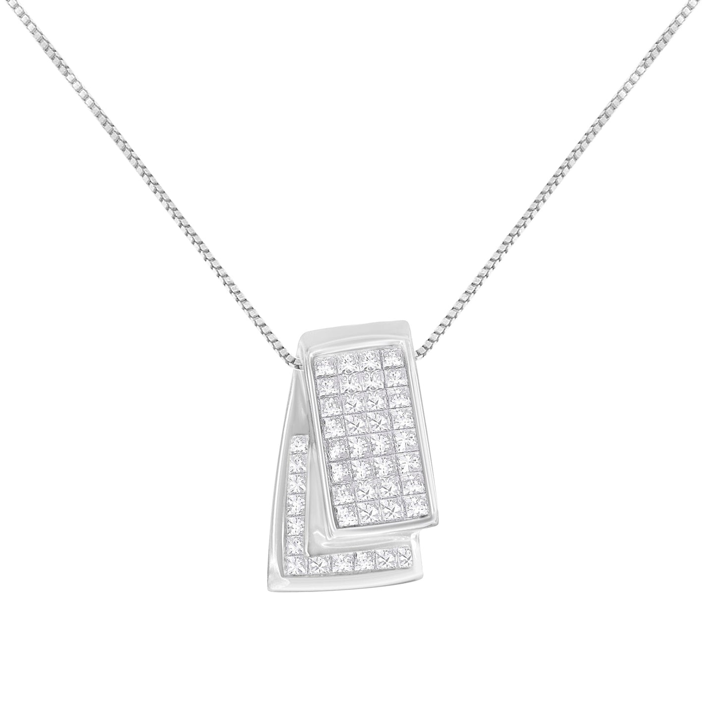 Collar de Pendiente de Caja de Diamantes de Oro Blanco de 14KT