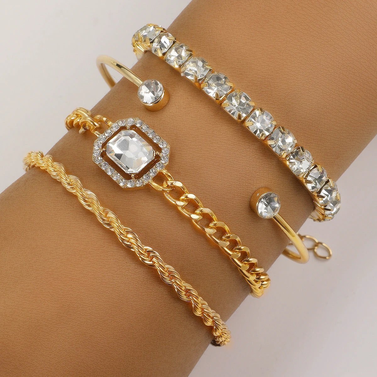 4-Piece Bohemian Crystal Bracelet Set for Women