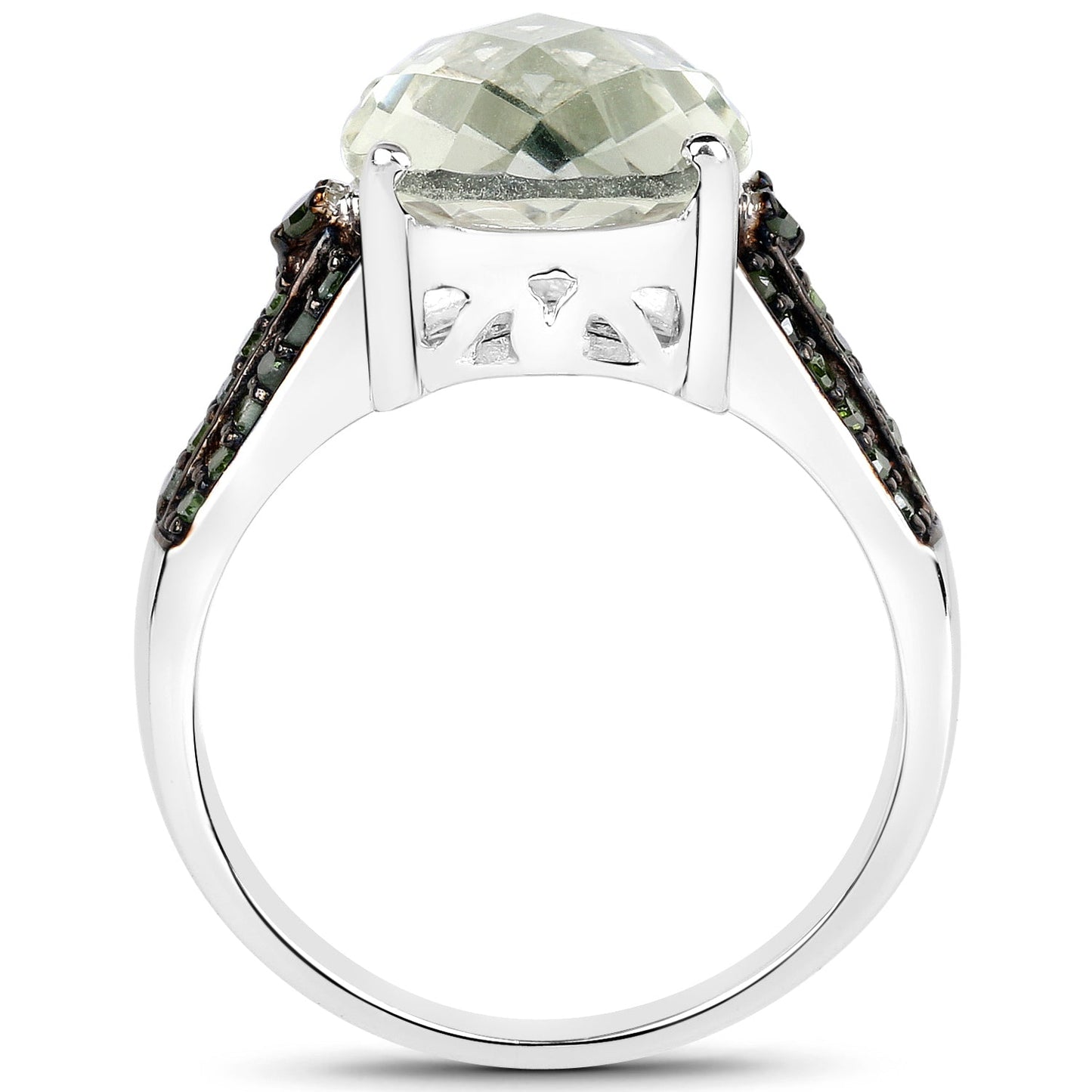 Bague en Argent Sterling avec Améthyste Verte de 4,41 Carats et Diamants