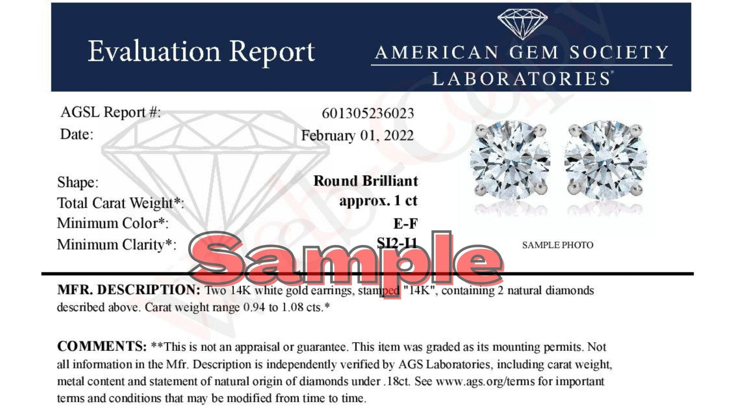 Pendientes de diamantes de 1.0 Cttw en oro blanco de 14K certificados por AGS