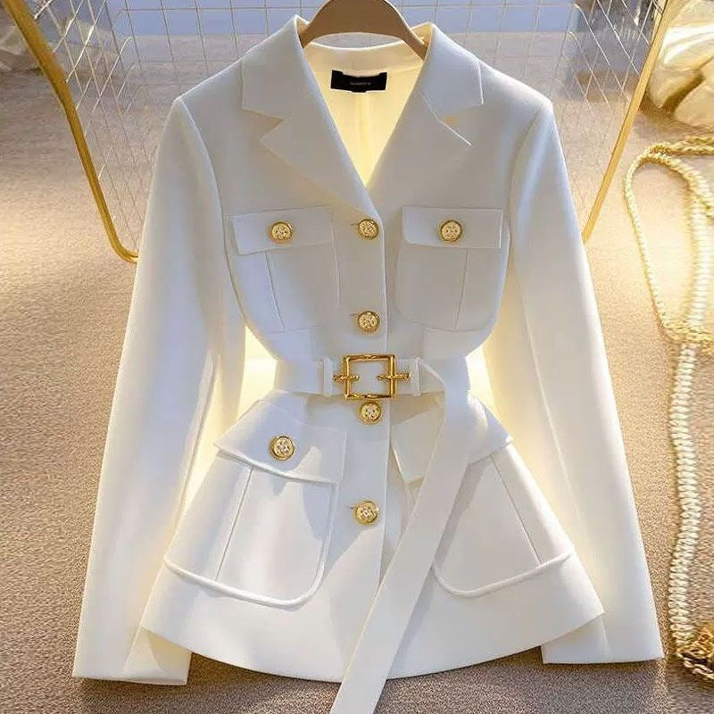 Women's Solid-Color Loose Cropped Waist-Cinching Coat