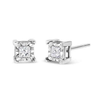 Pendientes de diamante en corte princesa de plata esterlina .925