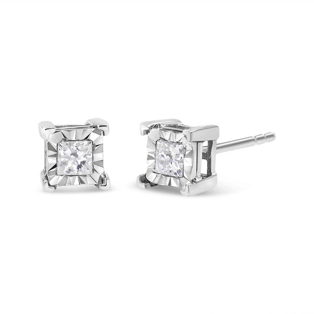 .925 Sterling Silver Princess-Cut Diamond Stud Earrings