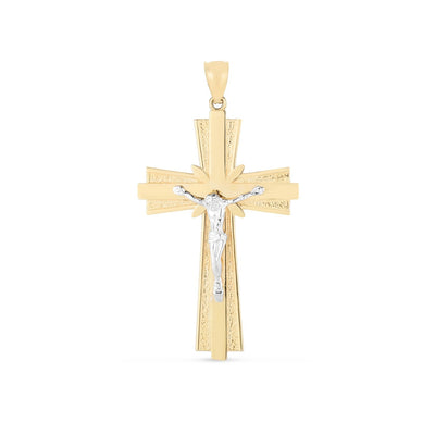 Pendentif croix en or 14 carats bicolore avec taille diamant
