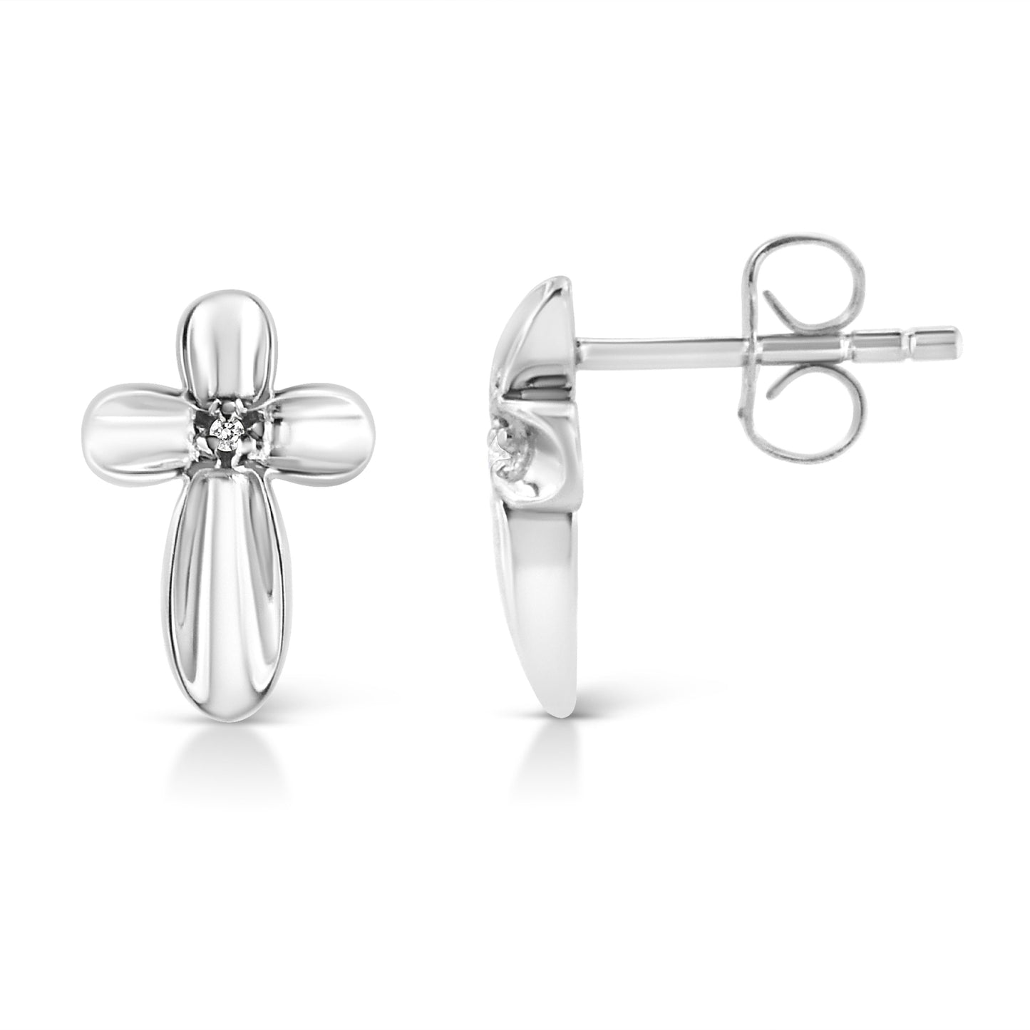 Boucles d'oreilles en croix florale en argent sterling .925 avec accent en diamant