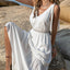 Elegant White V-Neck Tie Shoulder Maxi Dress