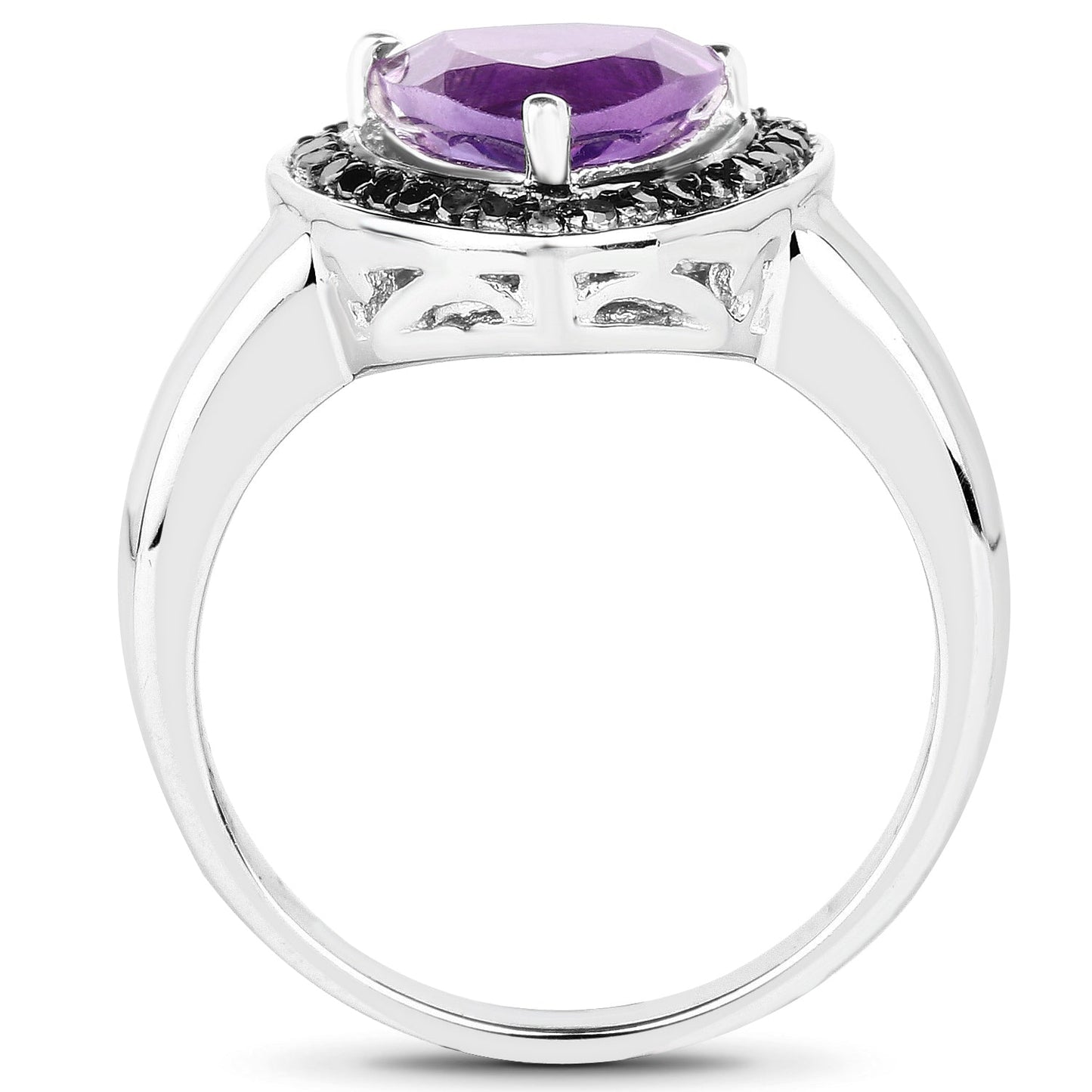 Bague en argent sterling avec améthyste de 1,56 carat et diamants noirs
