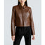Womens Biker-Style Lapel Leather Jacket