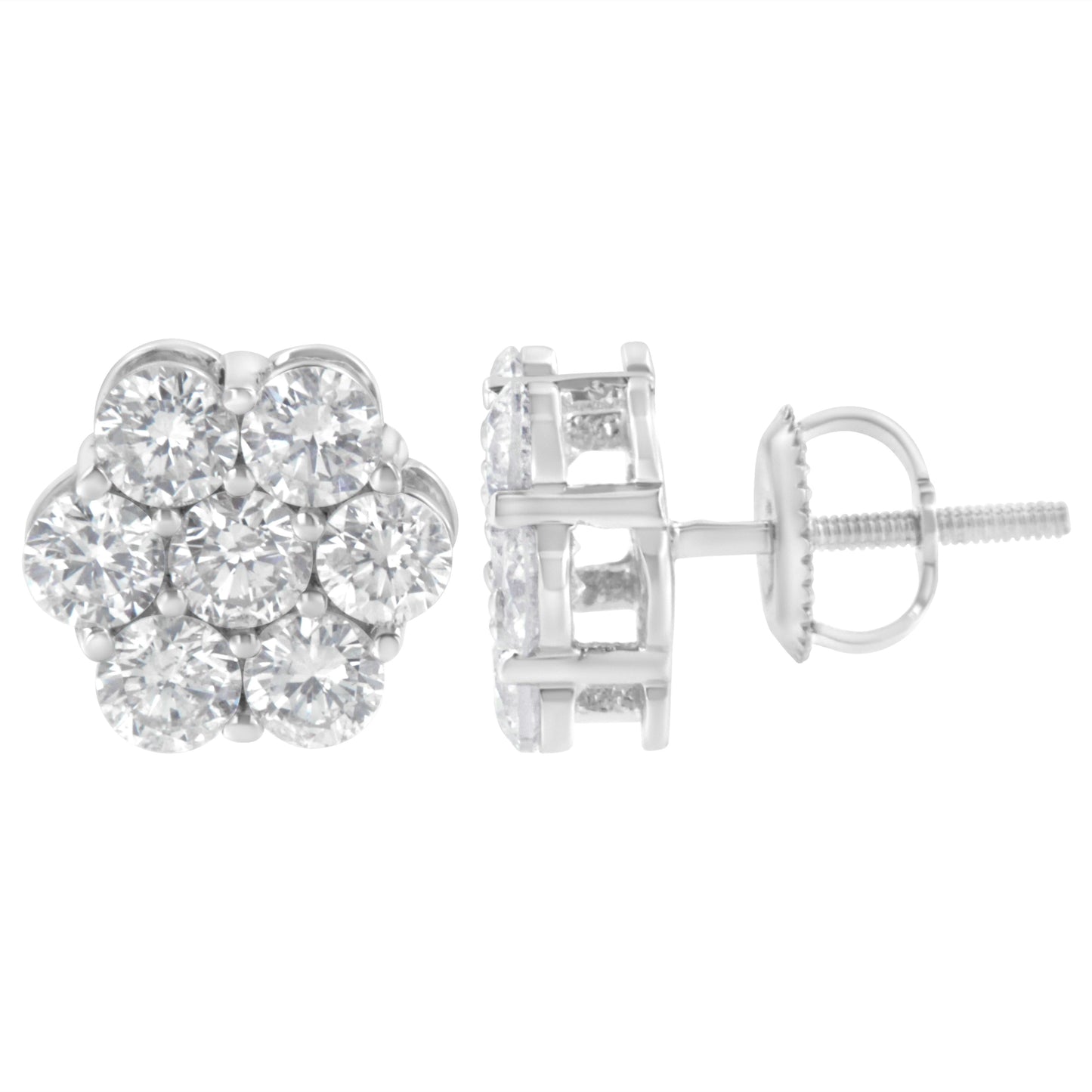 Pendientes de Stud de Diamante Floral de Plata Esterlina - 2 cttw