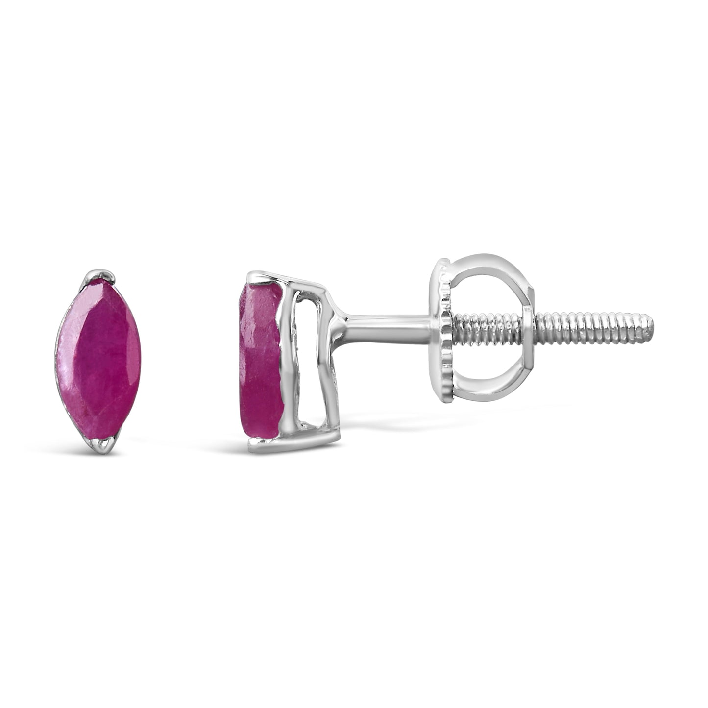 .925 Sterling Silver Created Pink Ruby Solitaire Stud Earrings