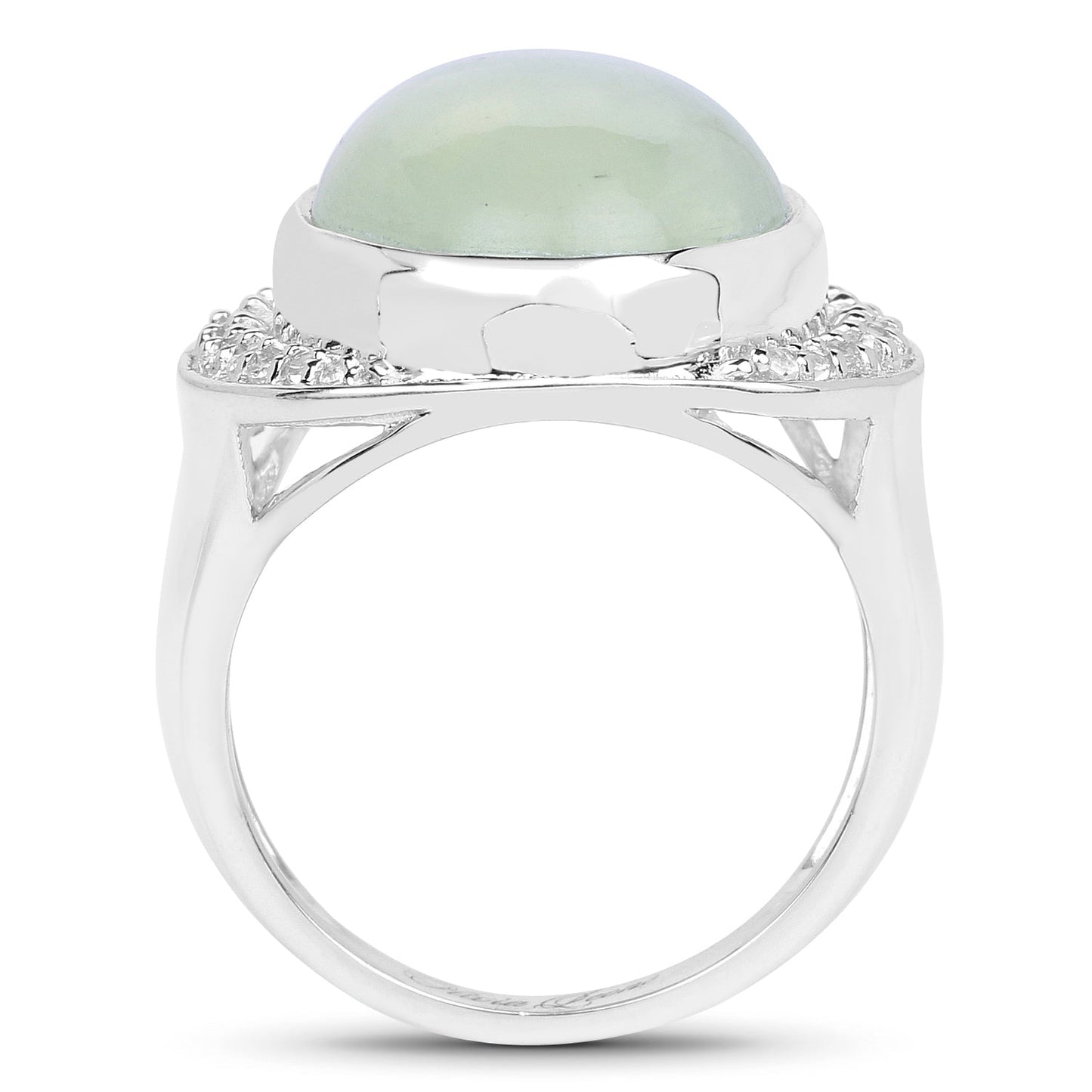11.50 Carat Genuine Prehnite & White Topaz Sterling Silver Ring
